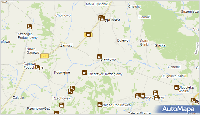 mapa Sławkowo gmina Sypniewo, Sławkowo gmina Sypniewo na mapie Targeo