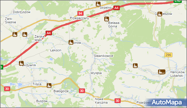 mapa Sławnikowice, Sławnikowice na mapie Targeo