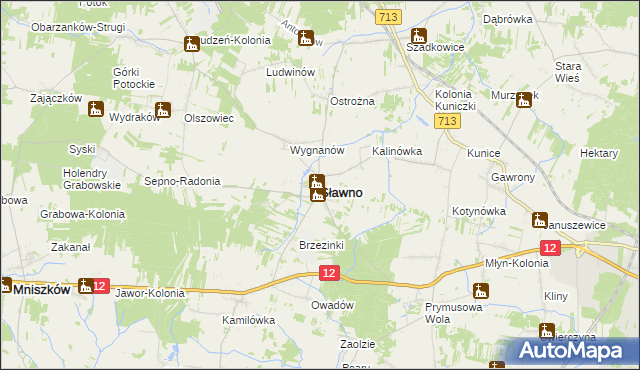 mapa Sławno powiat opoczyński, Sławno powiat opoczyński na mapie Targeo