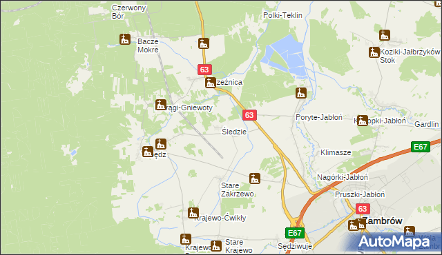 mapa Śledzie gmina Zambrów, Śledzie gmina Zambrów na mapie Targeo