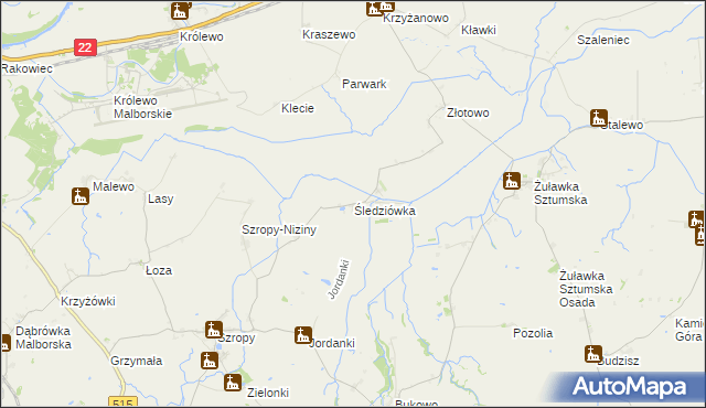 mapa Śledziówka gmina Stary Targ, Śledziówka gmina Stary Targ na mapie Targeo