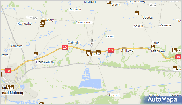 mapa Ślesin gmina Nakło nad Notecią, Ślesin gmina Nakło nad Notecią na mapie Targeo