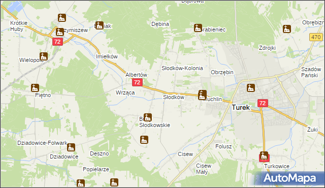 mapa Słodków gmina Turek, Słodków gmina Turek na mapie Targeo