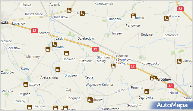 mapa Słomków Mokry, Słomków Mokry na mapie Targeo