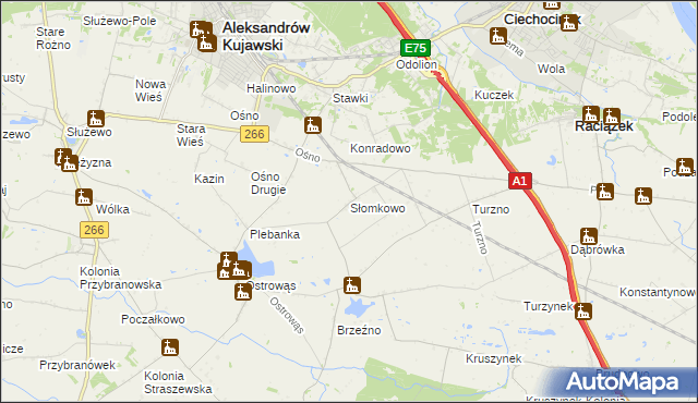 mapa Słomkowo gmina Aleksandrów Kujawski, Słomkowo gmina Aleksandrów Kujawski na mapie Targeo