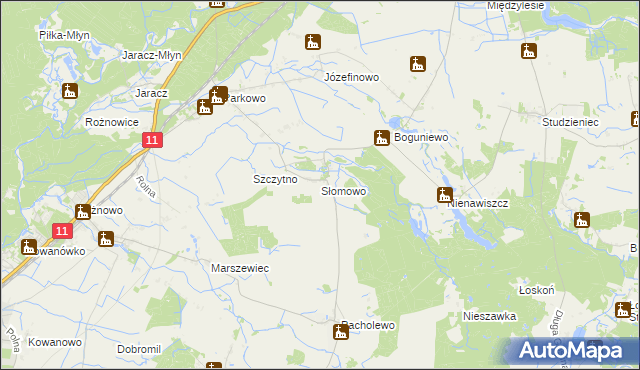 mapa Słomowo gmina Rogoźno, Słomowo gmina Rogoźno na mapie Targeo