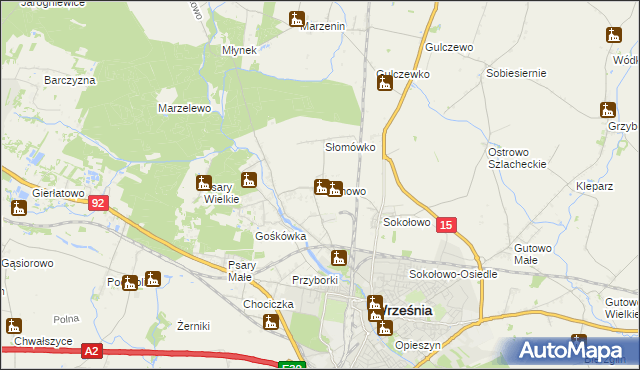 mapa Słomowo gmina Września, Słomowo gmina Września na mapie Targeo