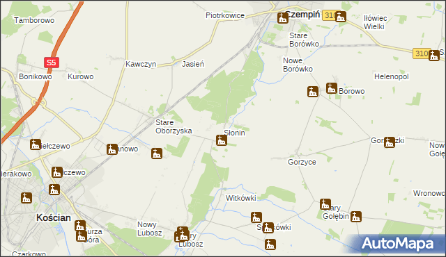 mapa Słonin, Słonin na mapie Targeo