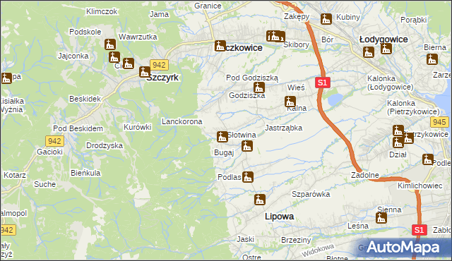 mapa Słotwina gmina Lipowa, Słotwina gmina Lipowa na mapie Targeo