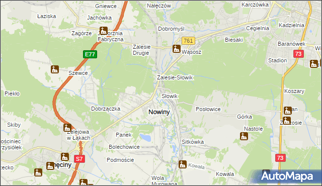 mapa Słowik gmina Sitkówka-Nowiny, Słowik gmina Sitkówka-Nowiny na mapie Targeo