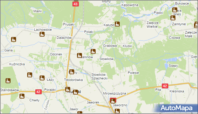 mapa Słowików gmina Rudniki, Słowików gmina Rudniki na mapie Targeo