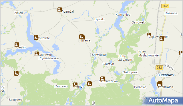 mapa Słowikowo gmina Orchowo, Słowikowo gmina Orchowo na mapie Targeo