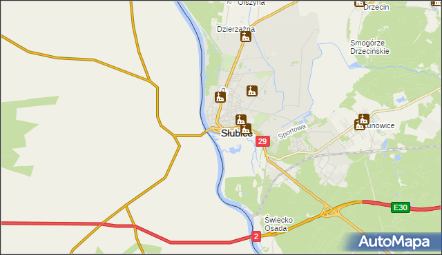 mapa Słubice, Słubice na mapie Targeo