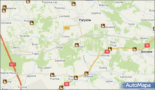 mapa Słup gmina Parysów, Słup gmina Parysów na mapie Targeo