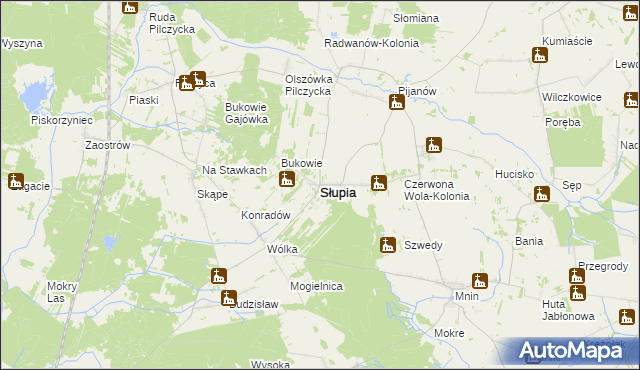 mapa Słupia gmina Słupia Konecka, Słupia gmina Słupia Konecka na mapie Targeo