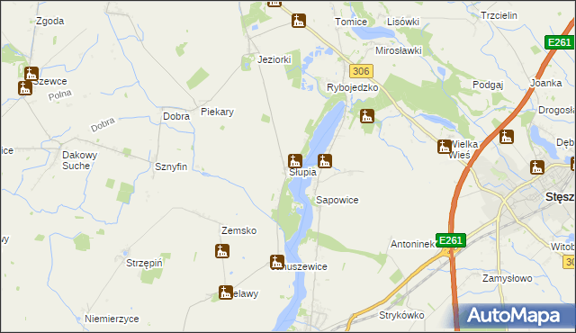 mapa Słupia gmina Stęszew, Słupia gmina Stęszew na mapie Targeo