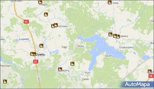 mapa Słupy gmina Dywity, Słupy gmina Dywity na mapie Targeo