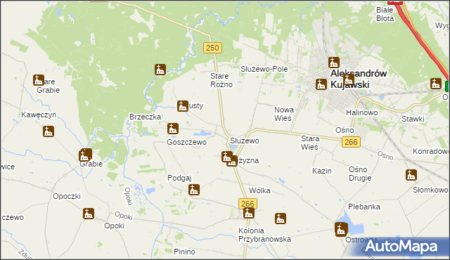 mapa Służewo gmina Aleksandrów Kujawski, Służewo gmina Aleksandrów Kujawski na mapie Targeo