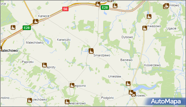 mapa Smardzewo gmina Sławno, Smardzewo gmina Sławno na mapie Targeo