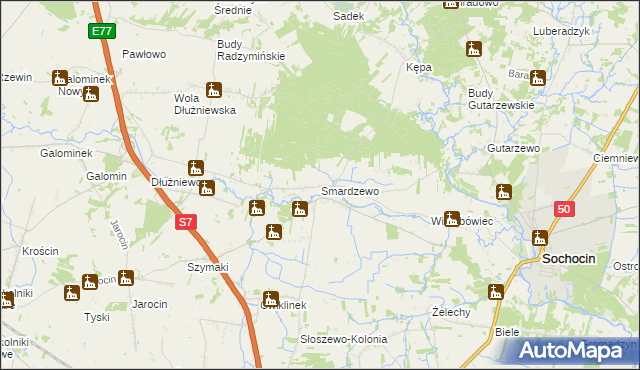 mapa Smardzewo gmina Sochocin, Smardzewo gmina Sochocin na mapie Targeo