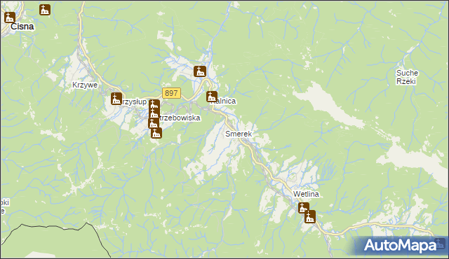 mapa Smerek, Smerek na mapie Targeo
