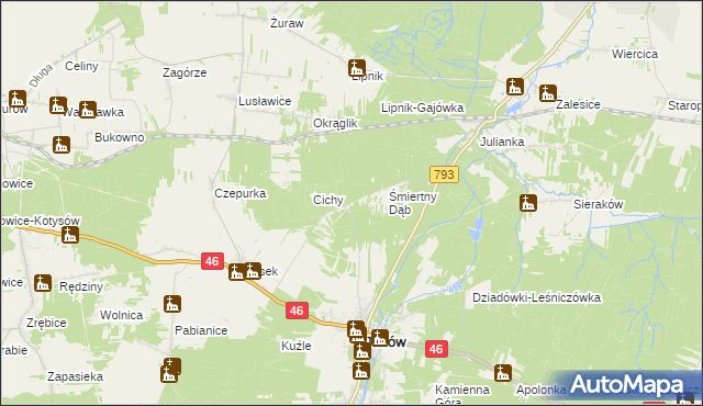 mapa Śmiertny Dąb-Leśniczówka, Śmiertny Dąb-Leśniczówka na mapie Targeo