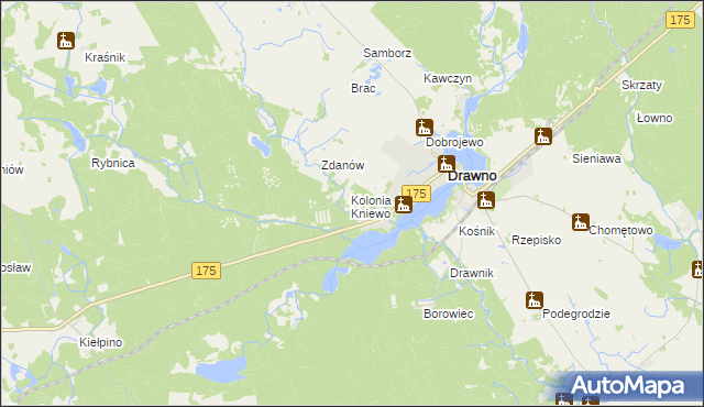mapa Śmieszkowo gmina Drawno, Śmieszkowo gmina Drawno na mapie Targeo