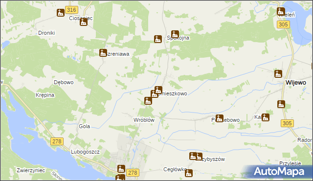 mapa Śmieszkowo gmina Sława, Śmieszkowo gmina Sława na mapie Targeo