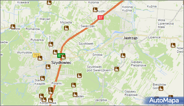 mapa Śmiłów gmina Jastrząb, Śmiłów gmina Jastrząb na mapie Targeo