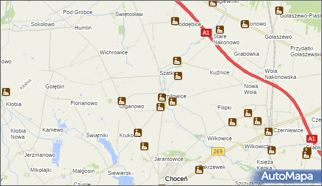 mapa Śmiłowice gmina Choceń, Śmiłowice gmina Choceń na mapie Targeo