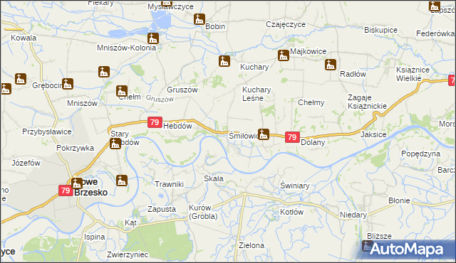 mapa Śmiłowice gmina Nowe Brzesko, Śmiłowice gmina Nowe Brzesko na mapie Targeo