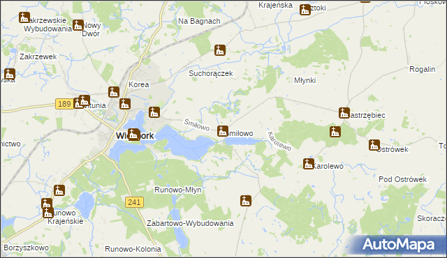 mapa Śmiłowo gmina Więcbork, Śmiłowo gmina Więcbork na mapie Targeo