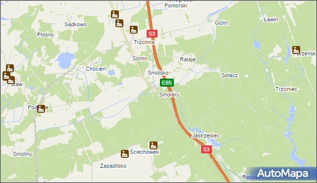 mapa Smolary gmina Nowogródek Pomorski, Smolary gmina Nowogródek Pomorski na mapie Targeo