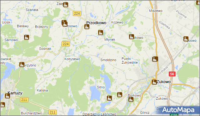 mapa Smołdzino gmina Przodkowo, Smołdzino gmina Przodkowo na mapie Targeo