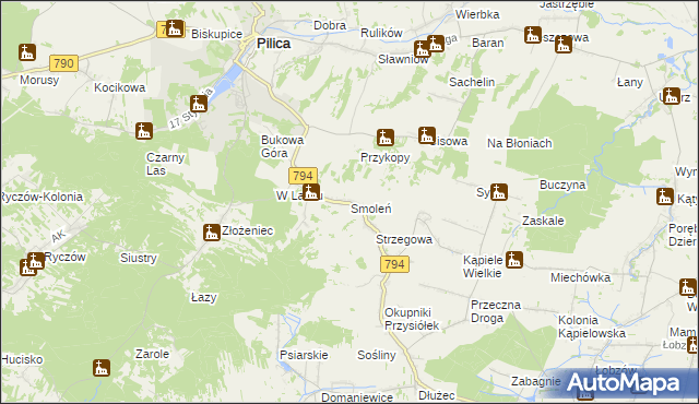 mapa Smoleń gmina Pilica, Smoleń gmina Pilica na mapie Targeo