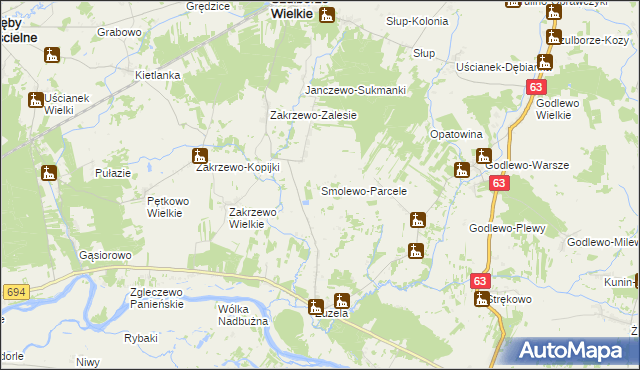 mapa Smolewo-Parcele, Smolewo-Parcele na mapie Targeo