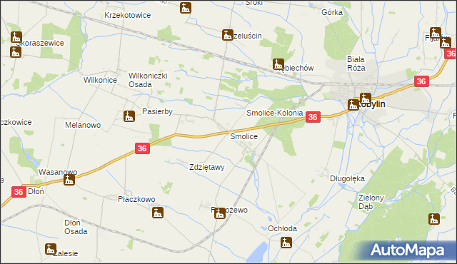 mapa Smolice gmina Kobylin, Smolice gmina Kobylin na mapie Targeo