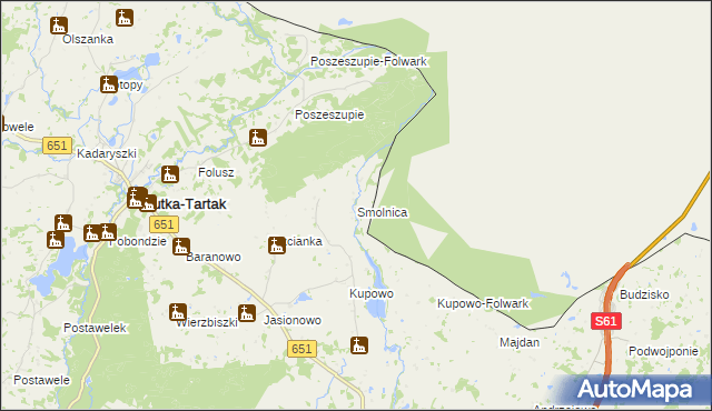 mapa Smolnica gmina Rutka-Tartak, Smolnica gmina Rutka-Tartak na mapie Targeo
