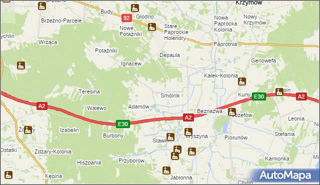 mapa Smólnik gmina Krzymów, Smólnik gmina Krzymów na mapie Targeo