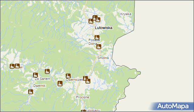 mapa Smolnik gmina Lutowiska, Smolnik gmina Lutowiska na mapie Targeo