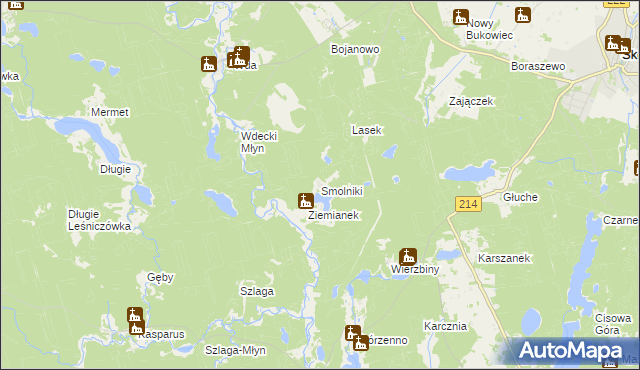 mapa Smolniki gmina Lubichowo, Smolniki gmina Lubichowo na mapie Targeo