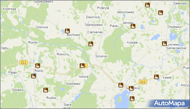 mapa Smolniki gmina Sierakowice, Smolniki gmina Sierakowice na mapie Targeo