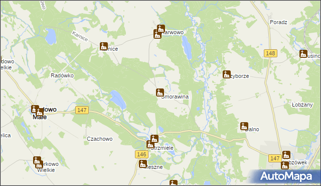 mapa Smorawina, Smorawina na mapie Targeo