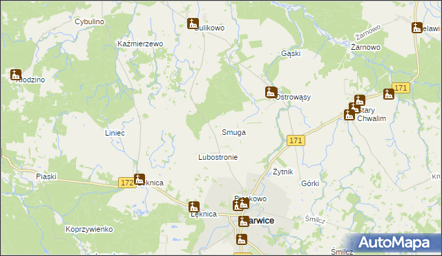 mapa Smuga gmina Barwice, Smuga gmina Barwice na mapie Targeo