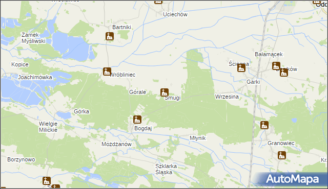 mapa Smugi gmina Sośnie, Smugi gmina Sośnie na mapie Targeo