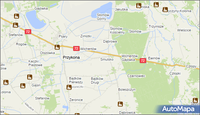 mapa Smulsko gmina Przykona, Smulsko gmina Przykona na mapie Targeo