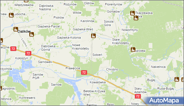 mapa Sobień gmina Aleksandrów Łódzki, Sobień gmina Aleksandrów Łódzki na mapie Targeo