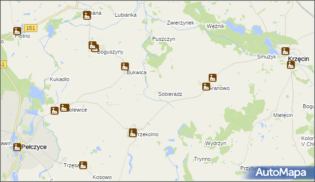mapa Sobieradz gmina Krzęcin, Sobieradz gmina Krzęcin na mapie Targeo