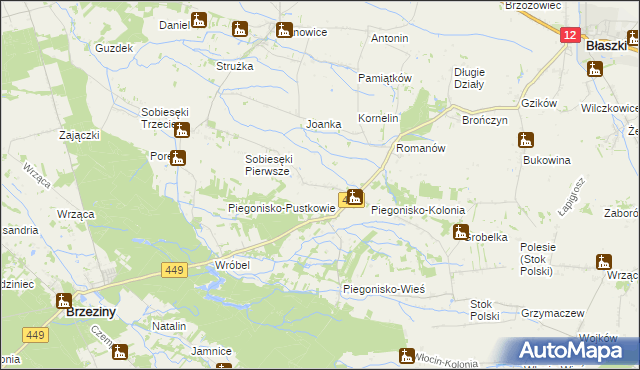 mapa Sobiesęki gmina Brzeziny, Sobiesęki gmina Brzeziny na mapie Targeo