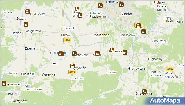mapa Sobki gmina Zelów, Sobki gmina Zelów na mapie Targeo